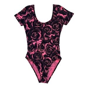 Vintage Topshop Pink and Black Rose Bodysuit